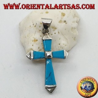 Silver cross pendant with turquoise paste arms and silver structure