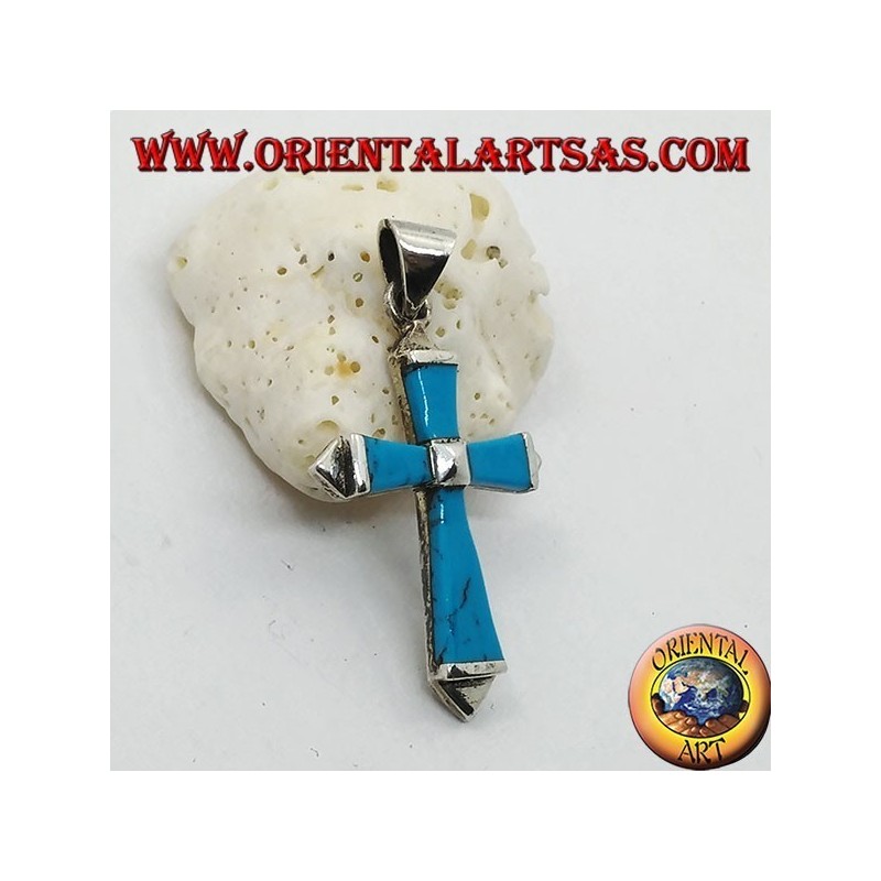 Silver cross pendant with turquoise paste arms and silver structure