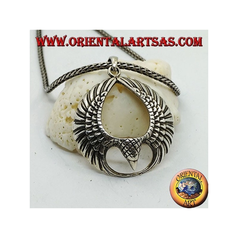 Pendentif en argent aigle en vol avec ailes ouvertes en cercle