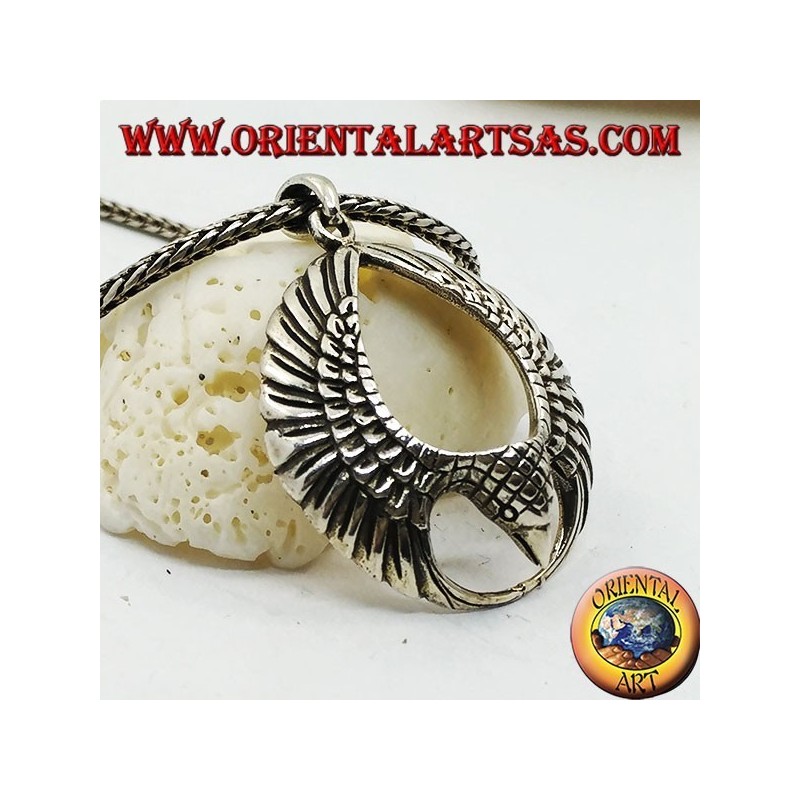 Pendentif en argent aigle en vol avec ailes ouvertes en cercle