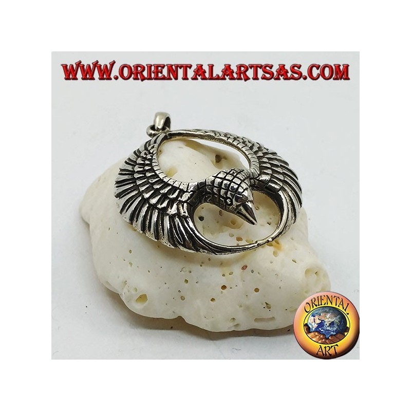 Pendentif en argent aigle en vol avec ailes ouvertes en cercle