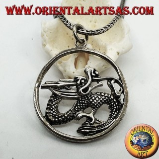 Pendentif dragon en argent dans le cercle (grand)