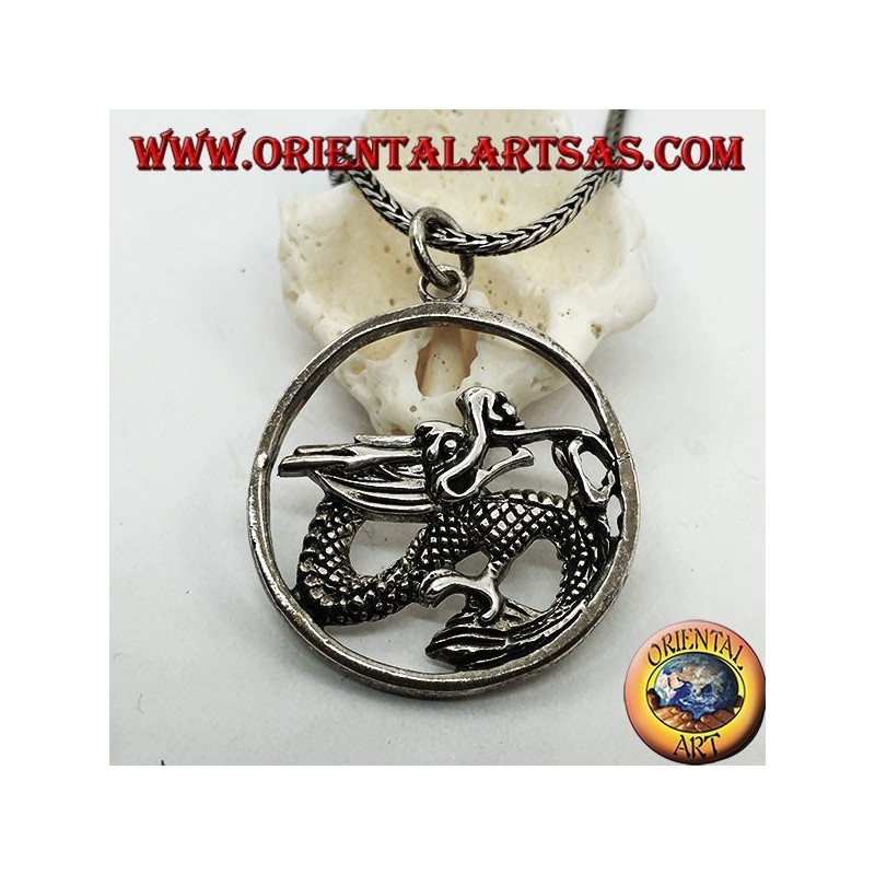 Pendentif dragon en argent dans le cercle (grand)