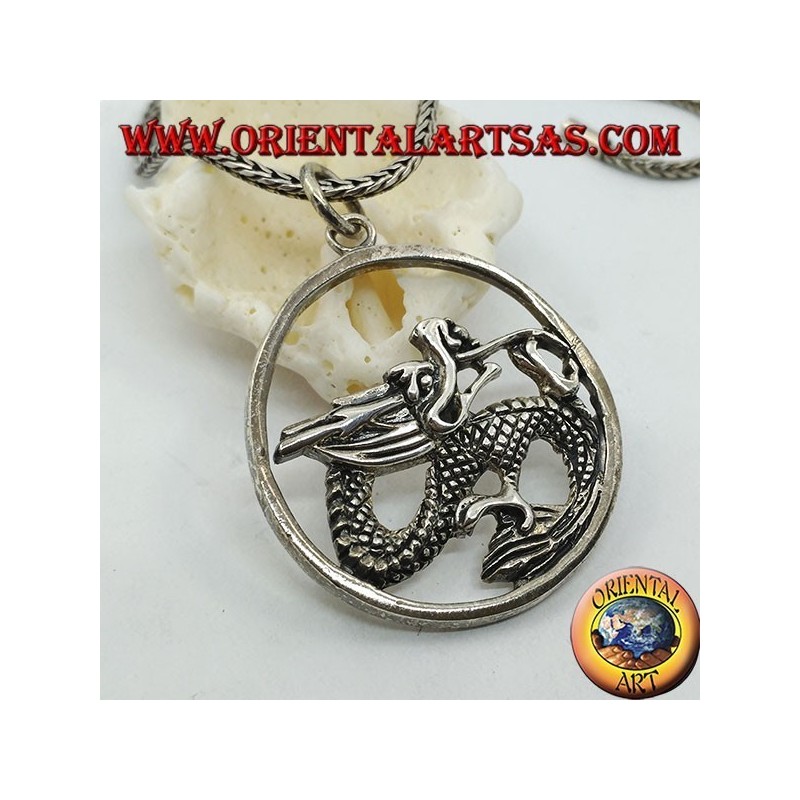 Pendentif dragon en argent dans le cercle (grand)