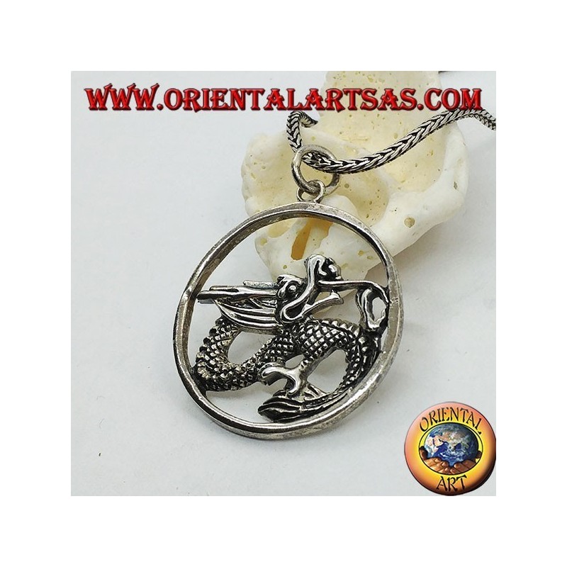 Pendentif dragon en argent dans le cercle (grand)