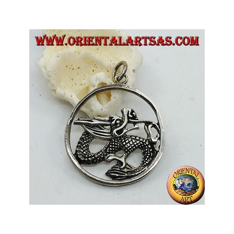 Pendentif dragon en argent dans le cercle (grand)