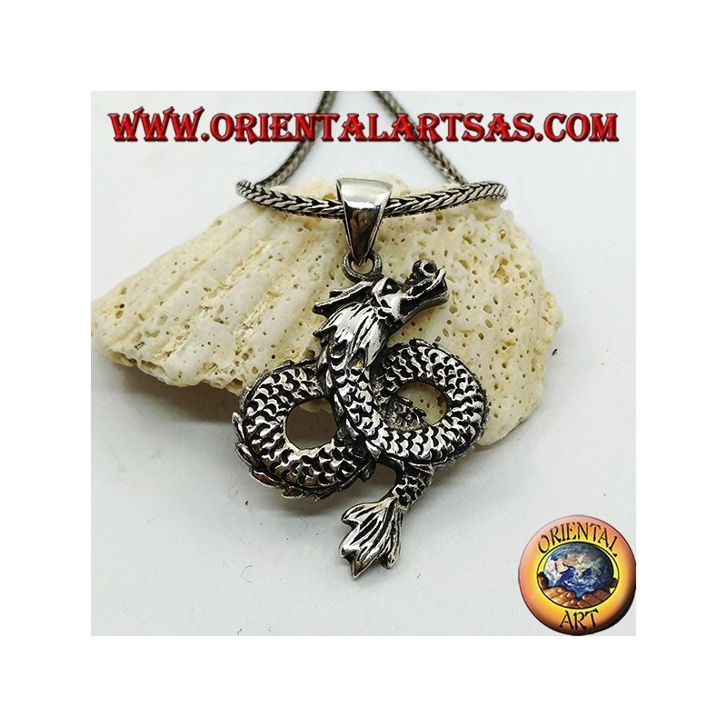 Colgante de dragón de plata tejido infinitamente