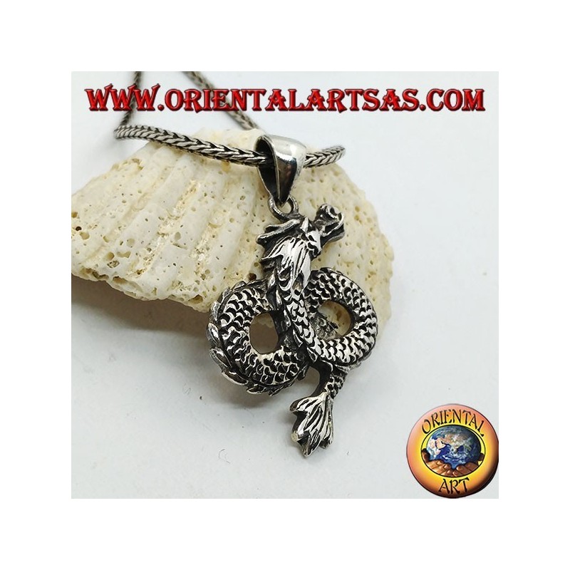 Silver dragon pendant infinitely woven