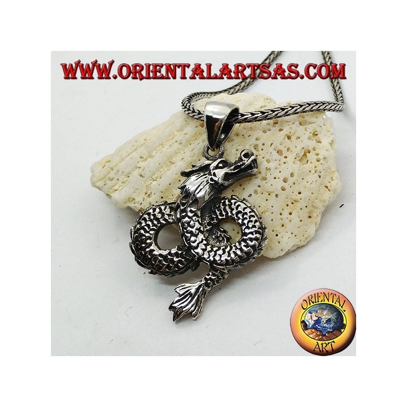 Silver dragon pendant infinitely woven