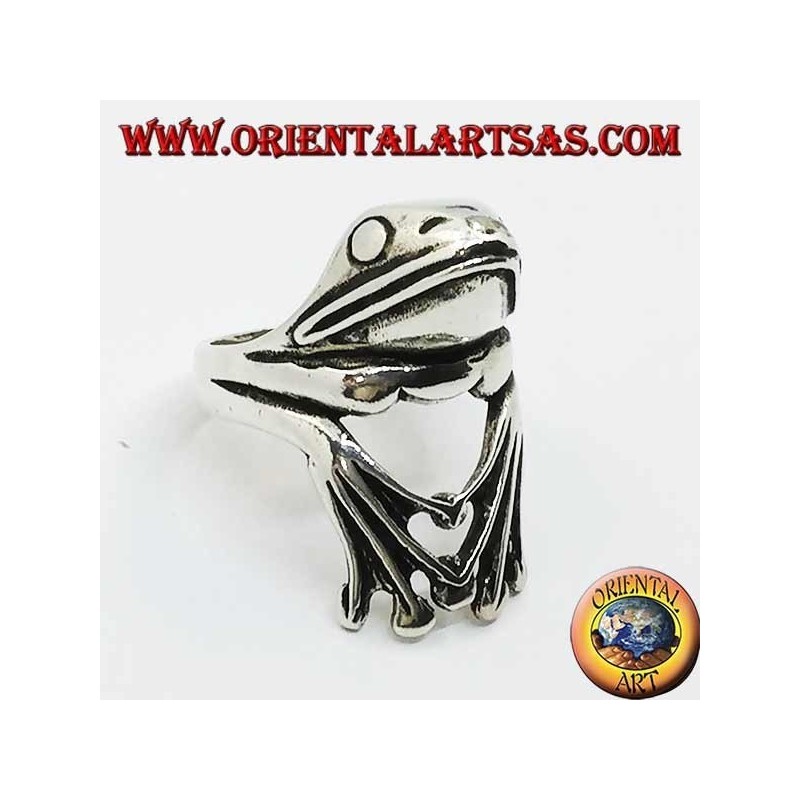 Silver ring in the shape of a clinging frog