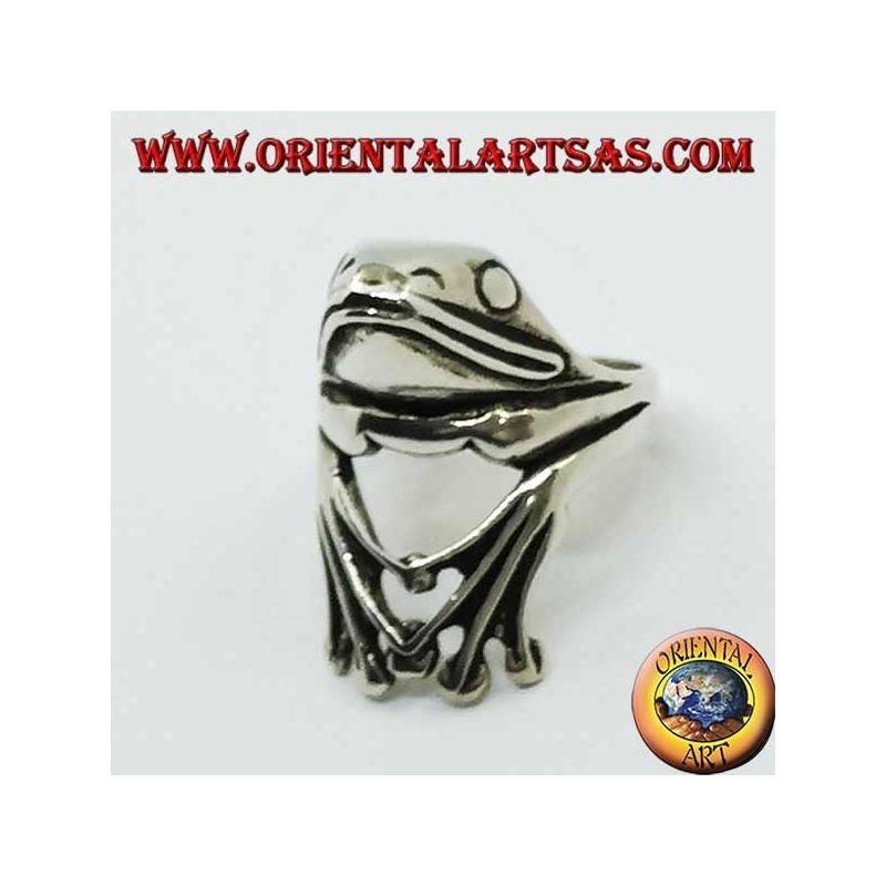 Anello in argento a forma di rana aggrappata