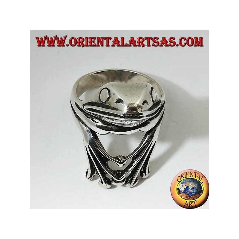 Bague en argent en forme de grenouille accrochée