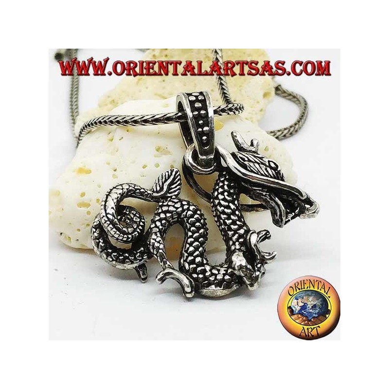 Colgante tridimensional dragón plata