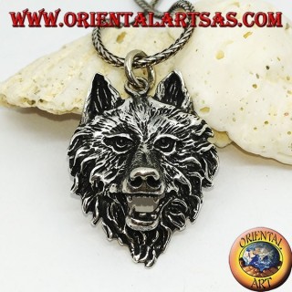 Large silver wolf head pendant