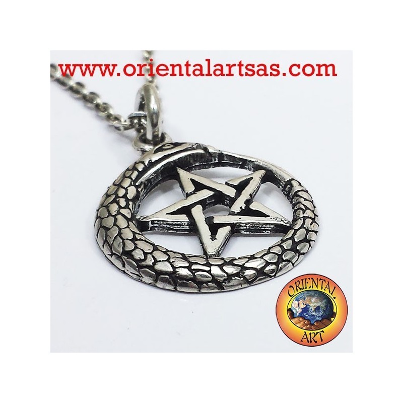 Ciondolo ouroboros  con pentacolo in argento