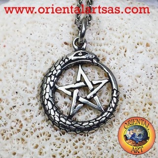 Ciondolo ouroboros  con pentacolo in argento