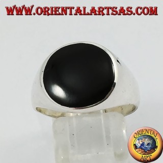 Anello in argento liscio con onice tonda 