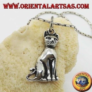 Silver pendant cat posing