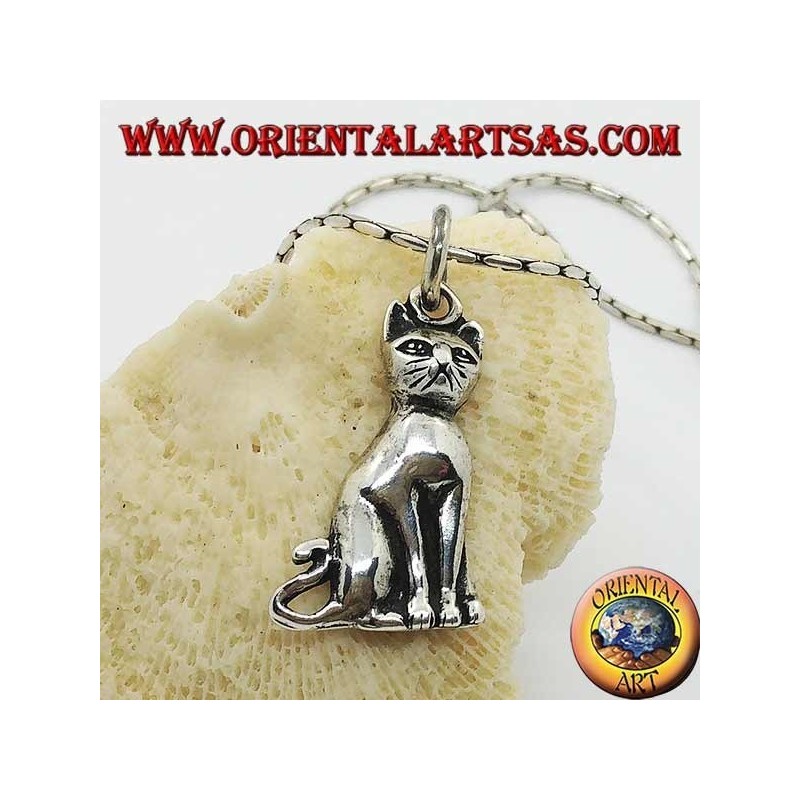 Silver pendant cat posing