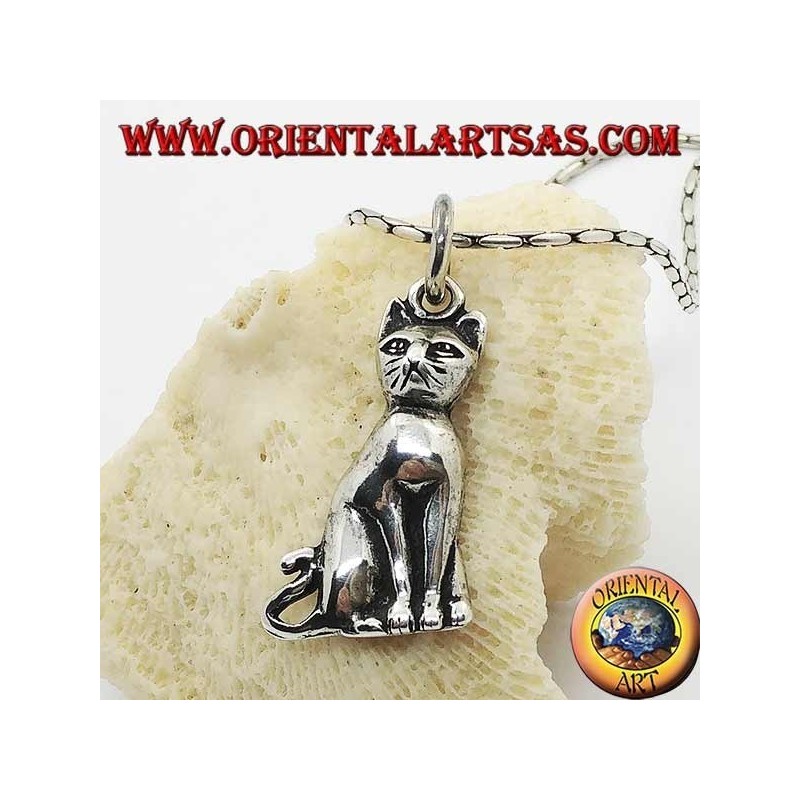 Pendentif argent chat posant