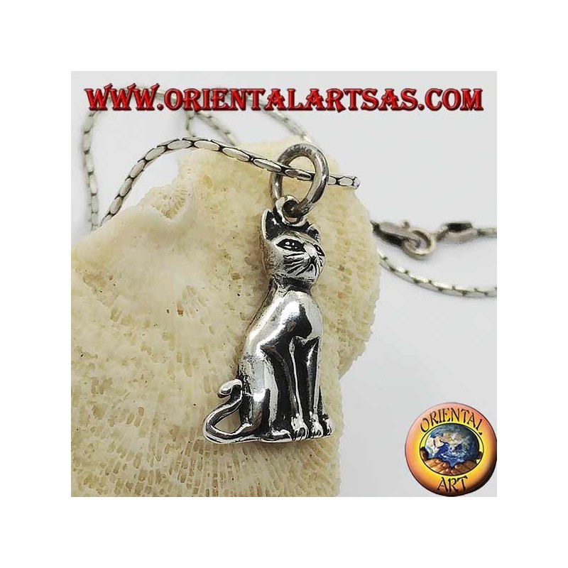 Pendentif argent chat posant