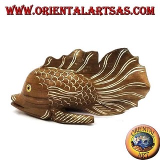 Hand-painted corrugated fish sculpture in teak wood (natural, small)