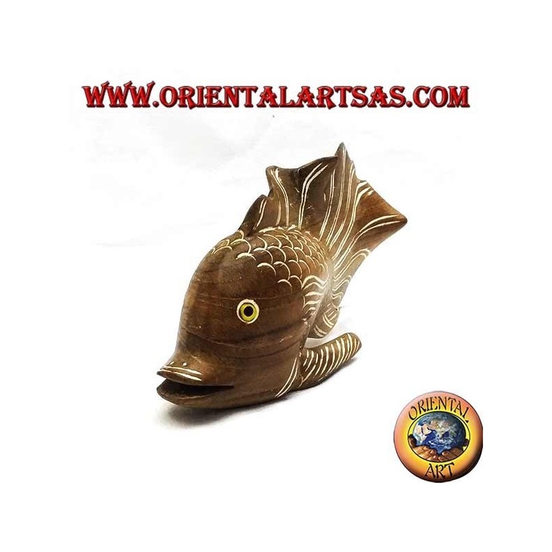 Scultura del pesce ondulato dipinta a mano in legno di teak (naturale, piccolo)