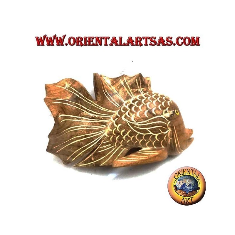 Scultura del pesce ondulato dipinta a mano in legno di teak (naturale, medio)