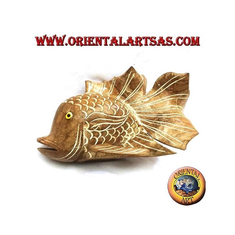 Scultura del pesce ondulato dipinta a mano in legno di teak (naturale, medio)