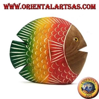 Hand painted flat fish sculpture in teak wood (red, small)