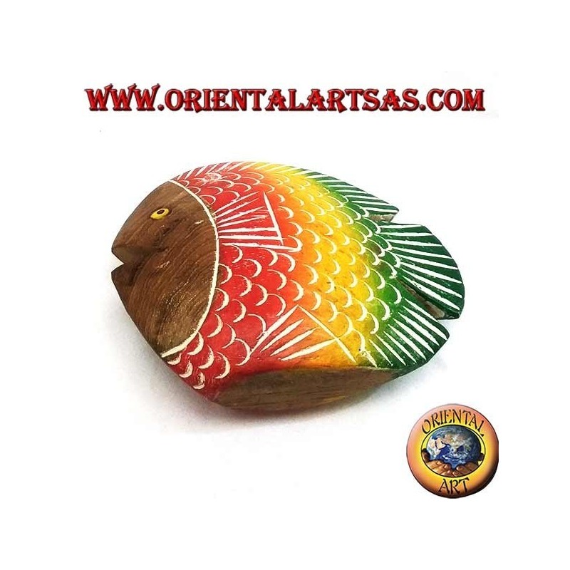Hand painted flat fish sculpture in teak wood (red, small)