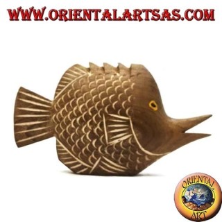 Scultura del pesce trombetta dipinta a mano in legno di teak (naturale, piccolo)