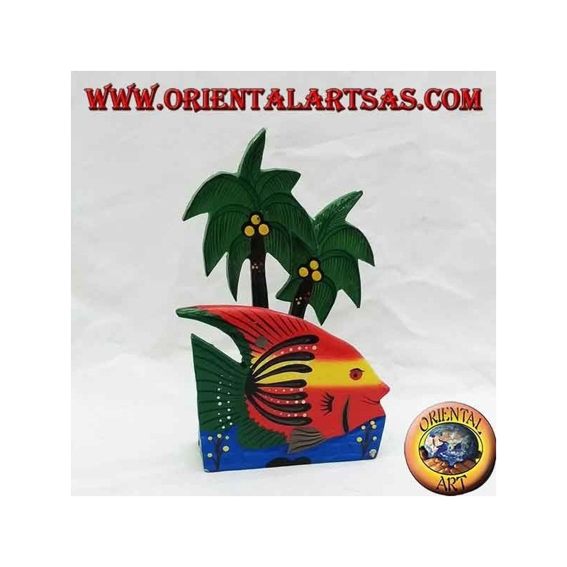Hawaiian style letter / napkin holder with fish in balsa wood (red, yellow)
