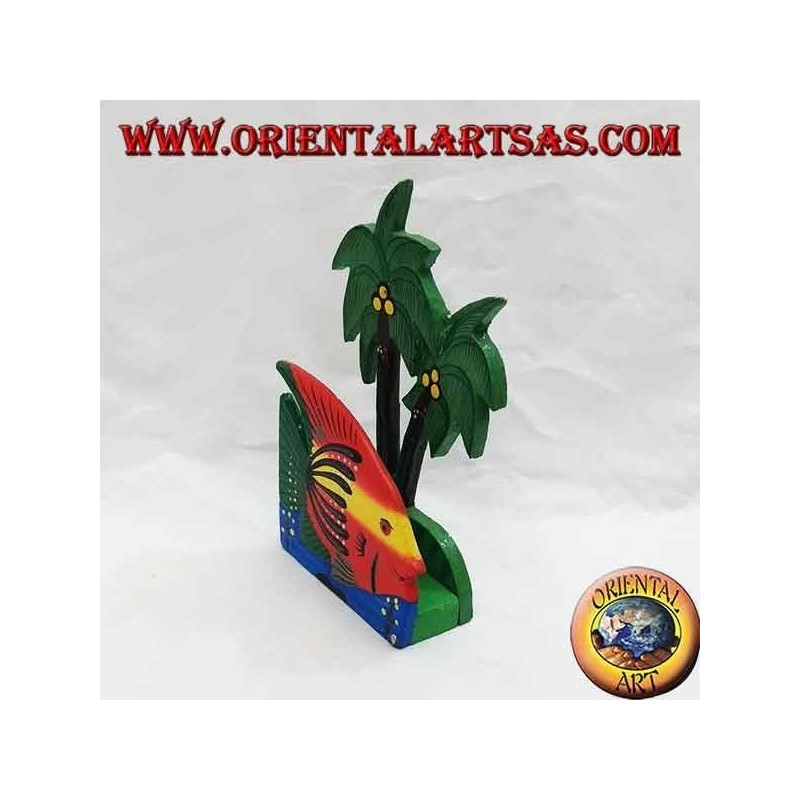 Portatarjetas / servilletas de estilo hawaiano con pescado en madera de balsa (rojo, amarillo)