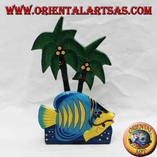 Hawaiian style letter / napkin holder with fish in balsa wood (blue, yellow)