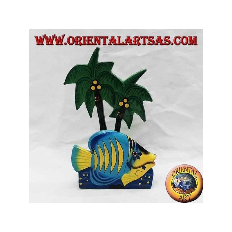 Portalettere / Portatovaglioli in stile hawaiano con pesce in legno di balsa (azzurro, giallo)