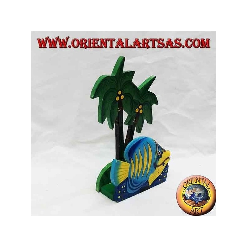 Portatarjetas / servilletas de estilo hawaiano con pescado en madera de balsa (azul, amarillo)