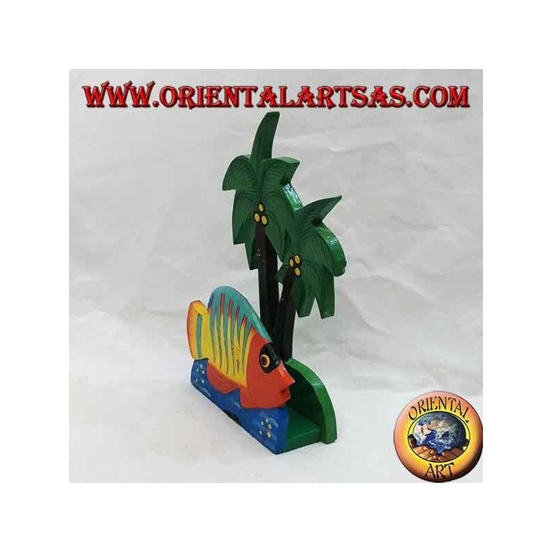 Hawaiian style letter / napkin holder with fish in balsa wood (orange, yellow)