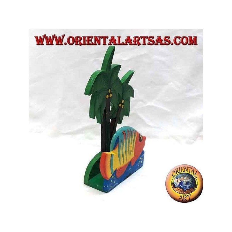 Hawaiian style letter / napkin holder with fish in balsa wood (orange, yellow)