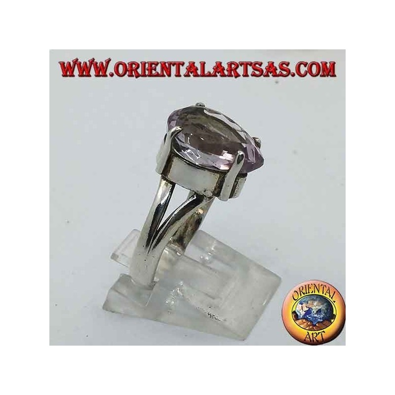 Anello in argento con ametista naturale a goccia incastonata