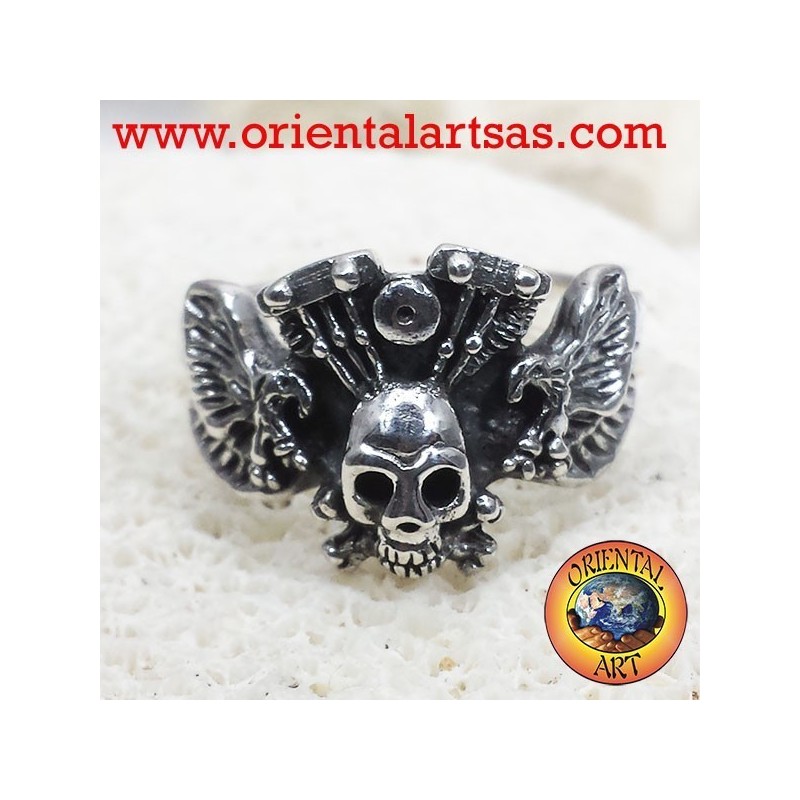 Anello teschio con aquila motore Harley Davidson