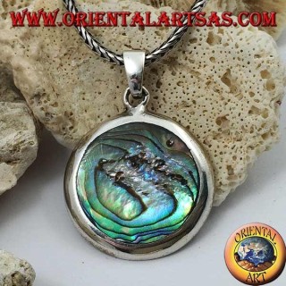 Ciondolo in argento tondo e liscio con paua shell (abalone)