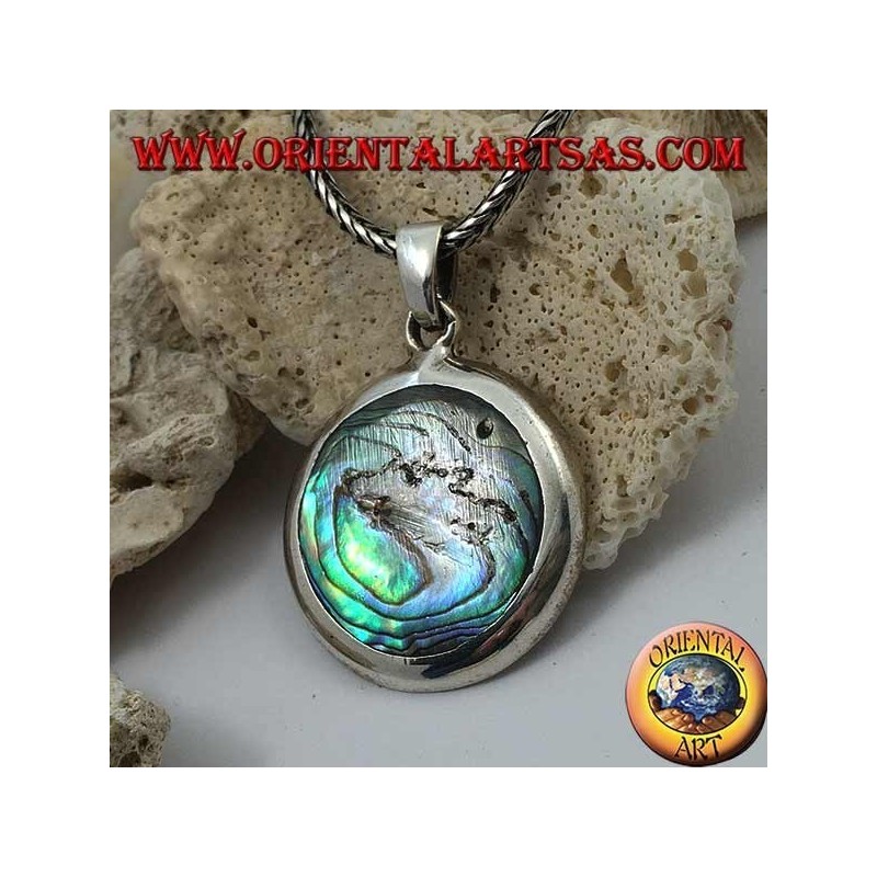 Ciondolo in argento tondo e liscio con paua shell (abalone)