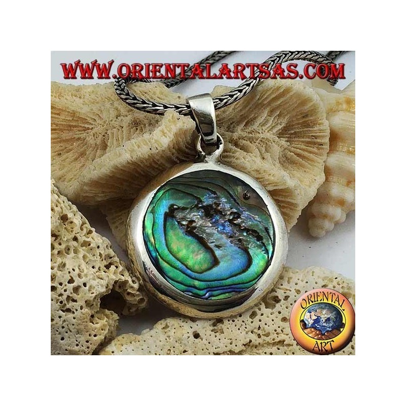 Ciondolo in argento tondo e liscio con paua shell (abalone)