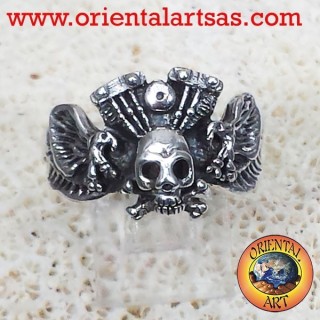 Anello teschio con aquila motore Harley Davidson