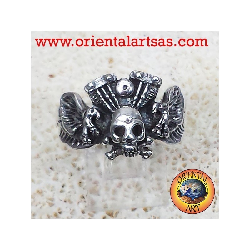 anneau crâne avec moteur aigle Harley Davidson