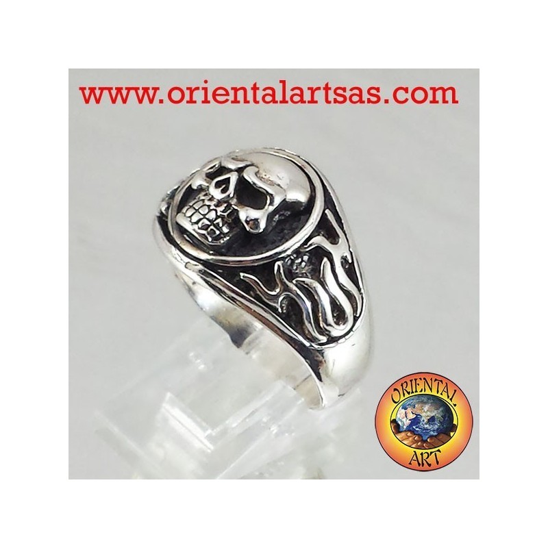 Skull Ring en flammes argent