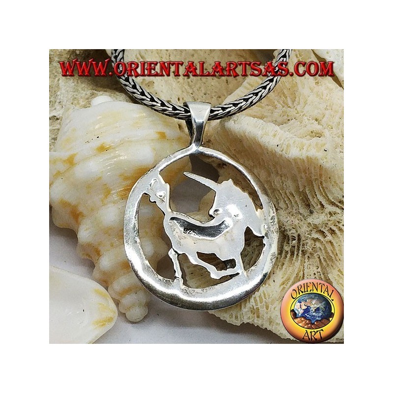 Pendentif licorne en argent dans le cercle