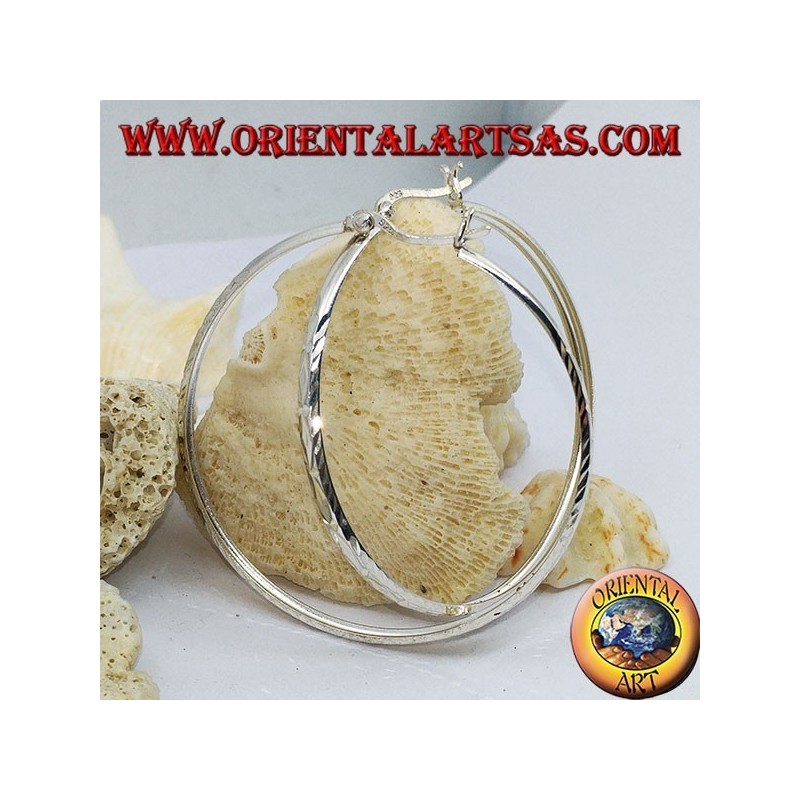 50 mm diamond circle silver earrings.