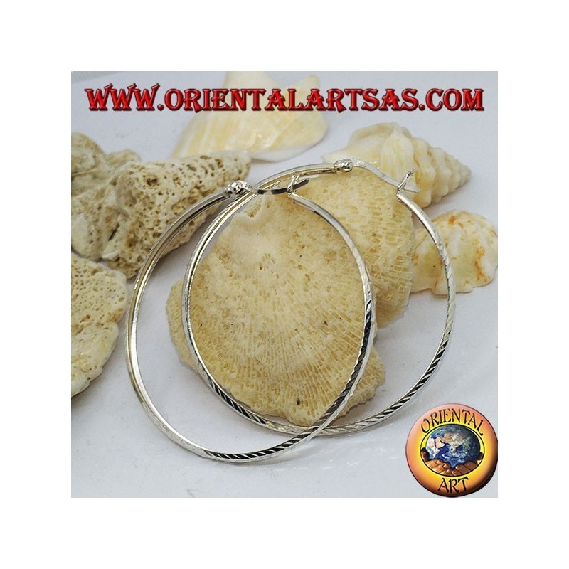 50 mm diamond circle silver earrings.